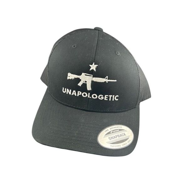 Unapologetic Black Snapback Mesh Trucker Hat Yupoong - Picture 1 of 5
